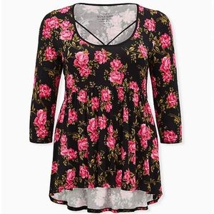 SUPER SOFT BLACK FLORAL STRAPPY BABYDOLL TOP